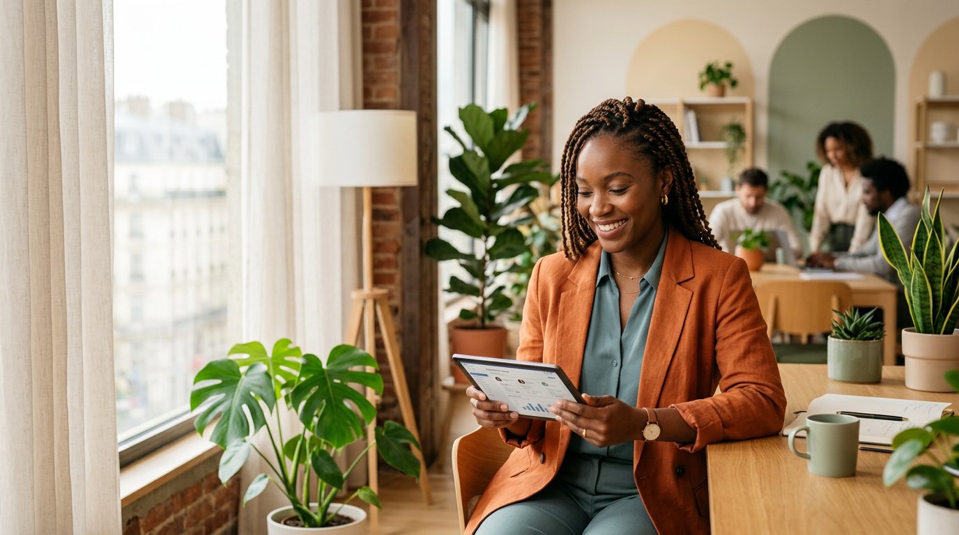 Une professionnelle consulte de nouvelles opportunités sur sa tablette